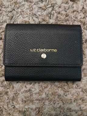 Liz Claiborne Black Pebbled Wallet with Gold Logo